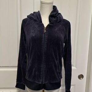 Juicy Couture Black Velour Hoodie with full back design with silver and gold